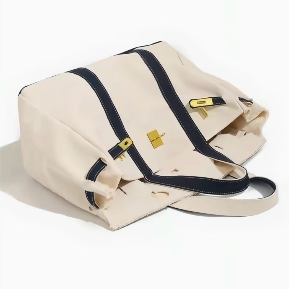 Boatkin Canvas Two-Tone Tote Bag - Navy with Gold Hardware - Picture 5 of 8